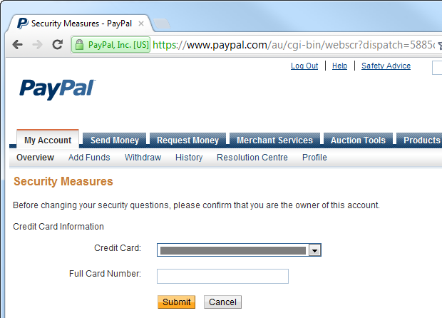 تأیید هویت با کارت اعتباری در PayPal